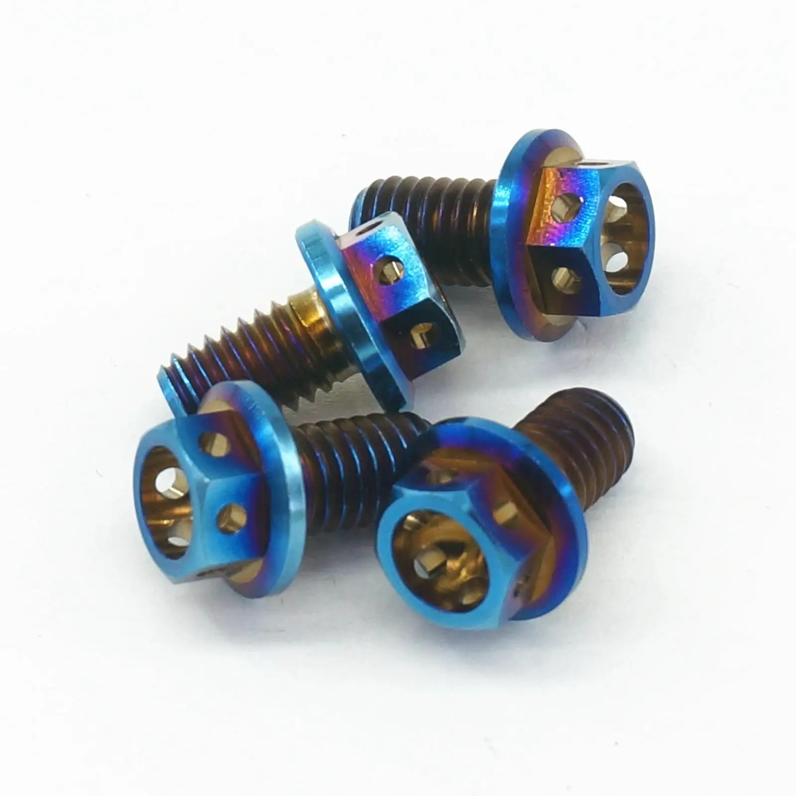 LOT 4 M6x1x10mm Burn Blue GR5 Titanium Motorcycle Flange Screw Bolts Hex Concave Head Hollow