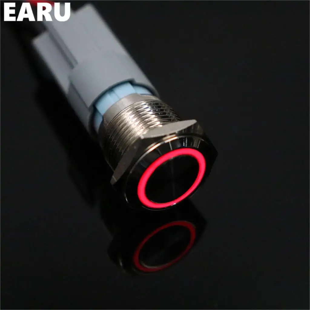 16mm Metal Round Push Button Switch Ring LED 5-380V 12V 6V Self-lock Momentary Latching Waterproof Car Auto Engine Red Blue PC