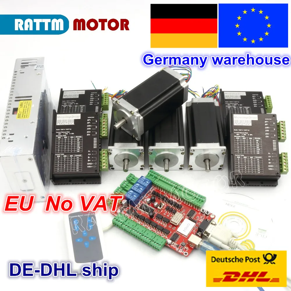 

DE free VAT 4 Axis USBCNC Controller kit Nema23 Stepper Motor 425oz-in 112mm,3A Dual Shaft & 2740C Driver& 400W 36V power supply