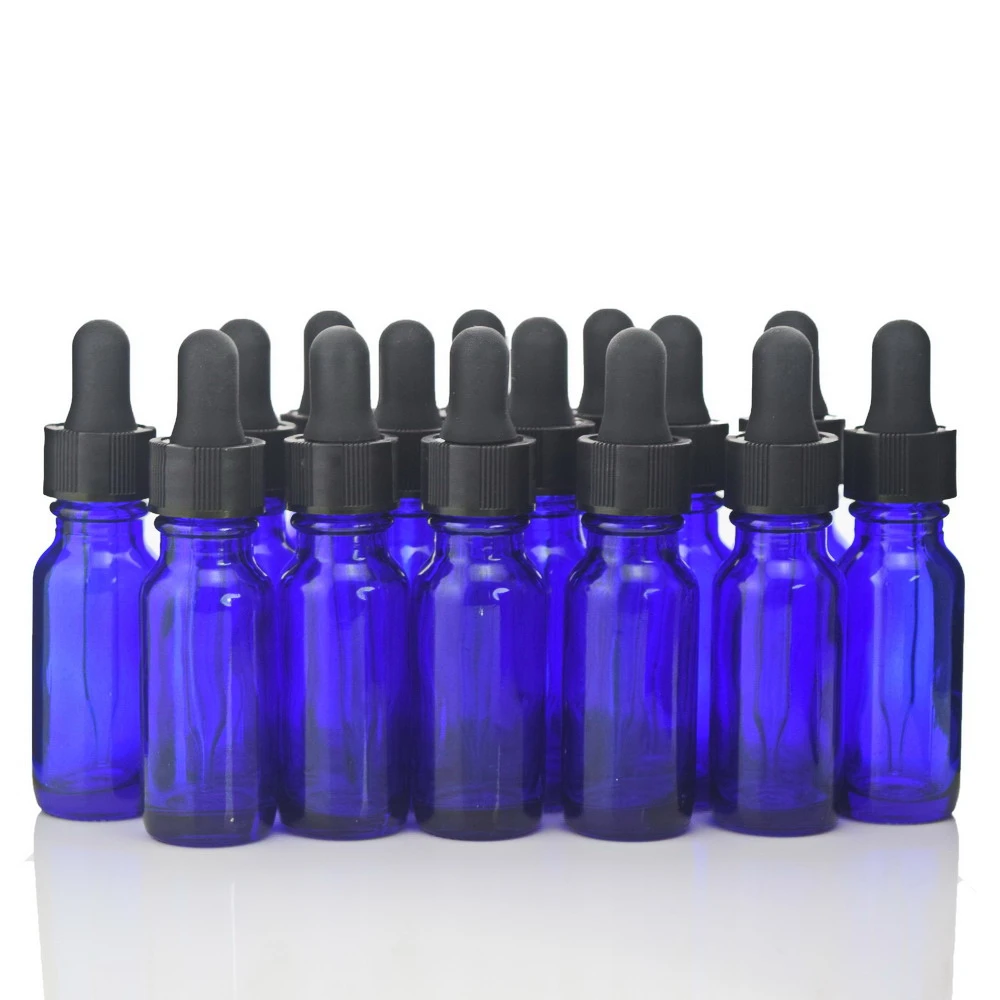 16pcs 15ml Cobalt Blue Glass e Liquid Bottles With Glass Eye Dropper for Essential Oils Aromatherapy Empty Refillable Containers