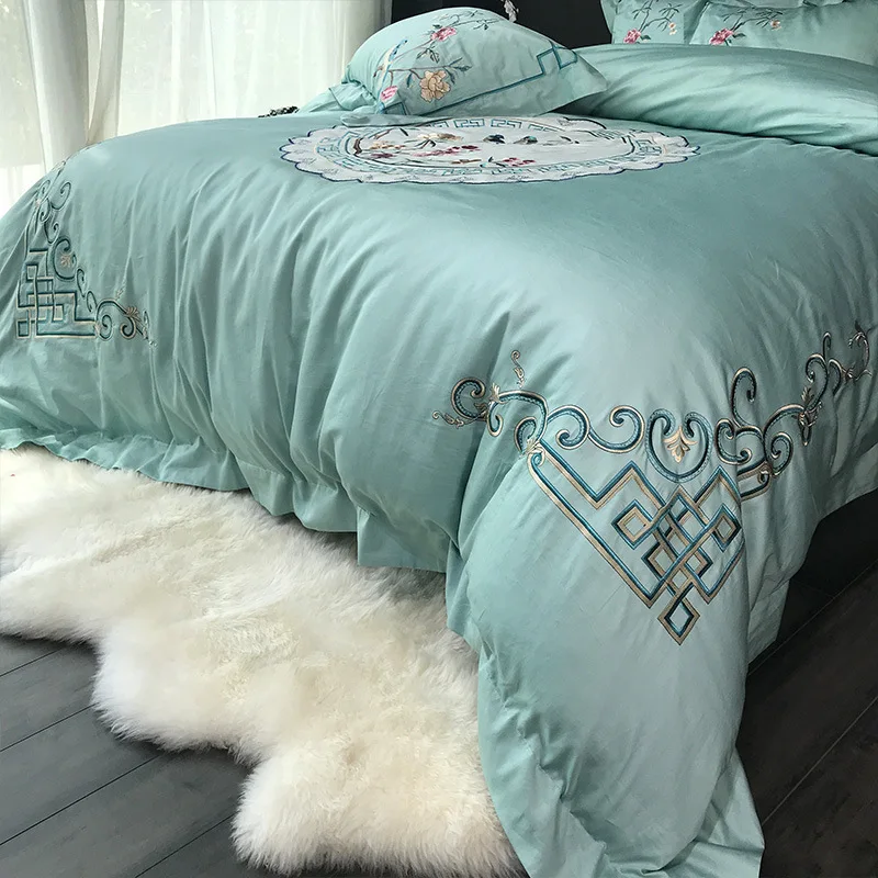 Chinese Wind-bedding Set  60S  Satin Embroidery Whole Cotton 4 Set of 1.8m Pure Cotton Duvet Cover Bed Sheets Home Textile