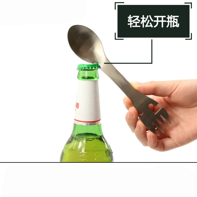 5 in 1 Portable Fork Shape Bottle Openers 2018 Multifunction Outdoor Camping Tool Knife Spoon Cookware Stainless Steel Opener