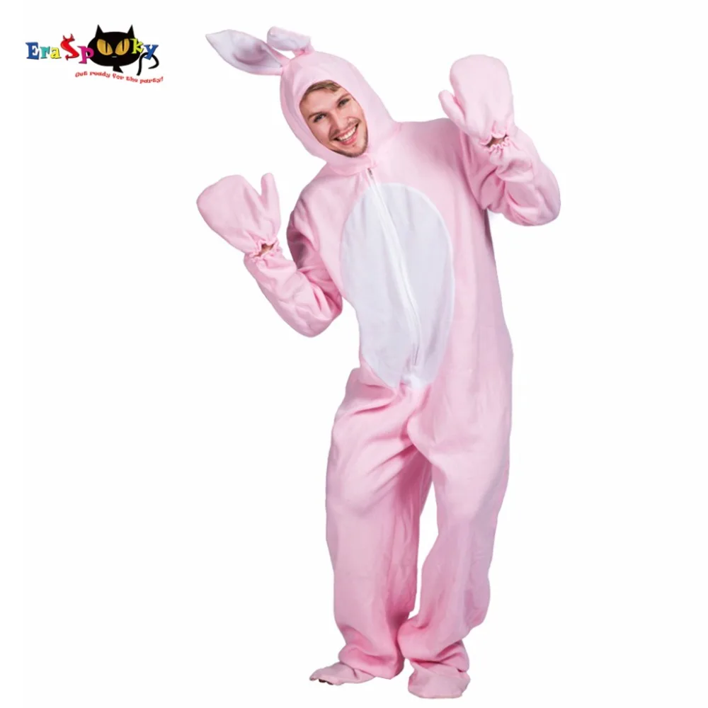 Eraspooky ผู้ชายสัตว์ Cosplay เทศกาลอีสเตอร์ Bunny Jumpsuit ฮาโลวีนเครื่องแต่งกายผู้ใหญ่สีชมพูกระต่ายชุด Carnival Fancy Dress