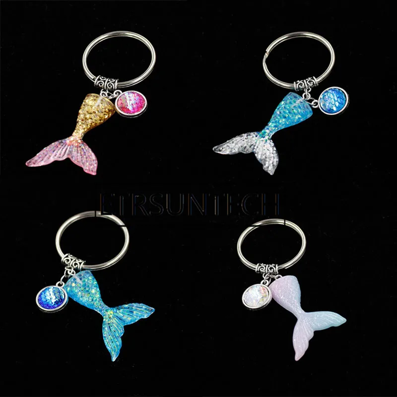 200pcs Mermaid Tail Keychain Sequins Fishtail Keyring Decorative Pendants Wedding Party Gifts For Guest