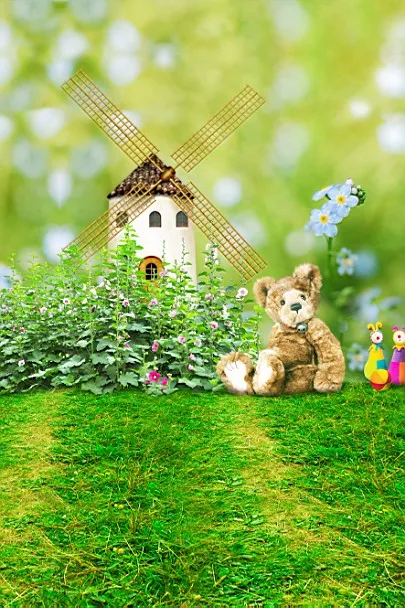 

VinylBDS 6.5X10FT (200X300CM) Spring Photography Backdrop Bear Grassland Studio Backdrop Children Photo Background