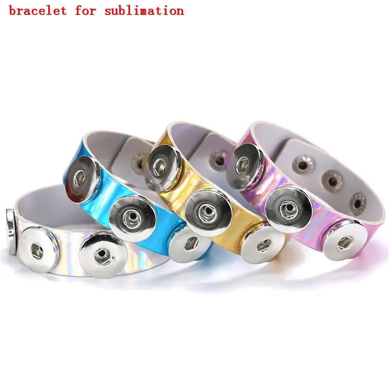 button bracelets for dye sublimation Laser reflector leather bracelet jewelry for women heat transfer blank consumables