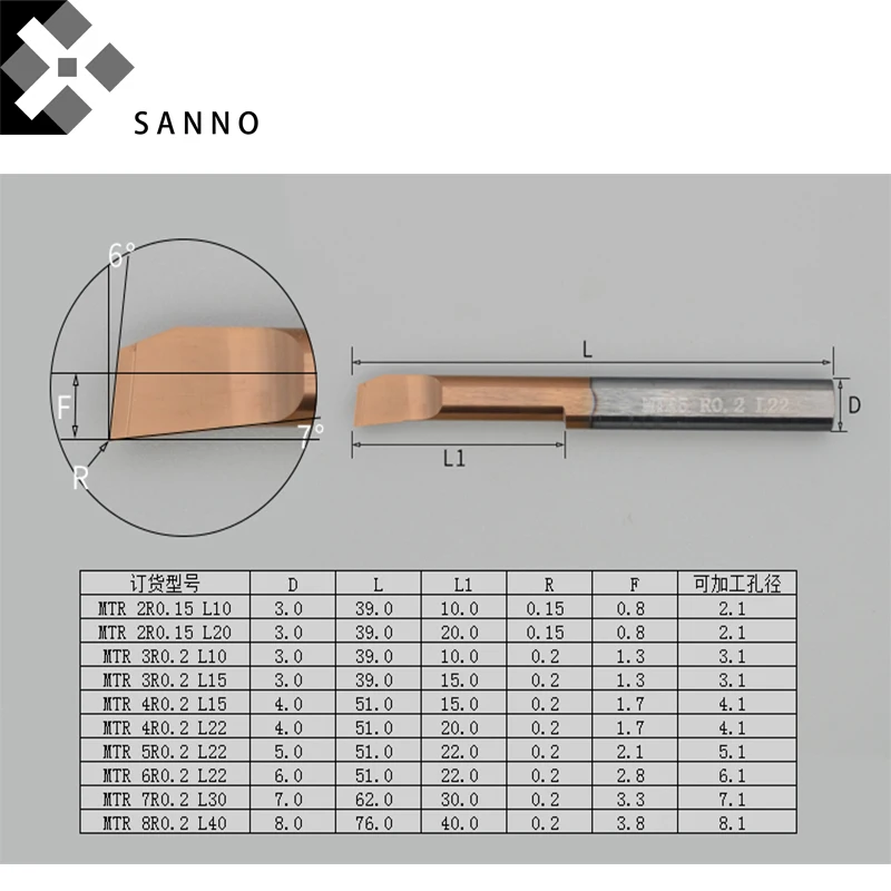 MTR micro เจาะเครื่องมือการประมวลผล 2.1 มม. น่าเบื่อผู้ถือเครื่องตัด MTR 2R0. 15 L10 - MTR 8R0. 2 L40