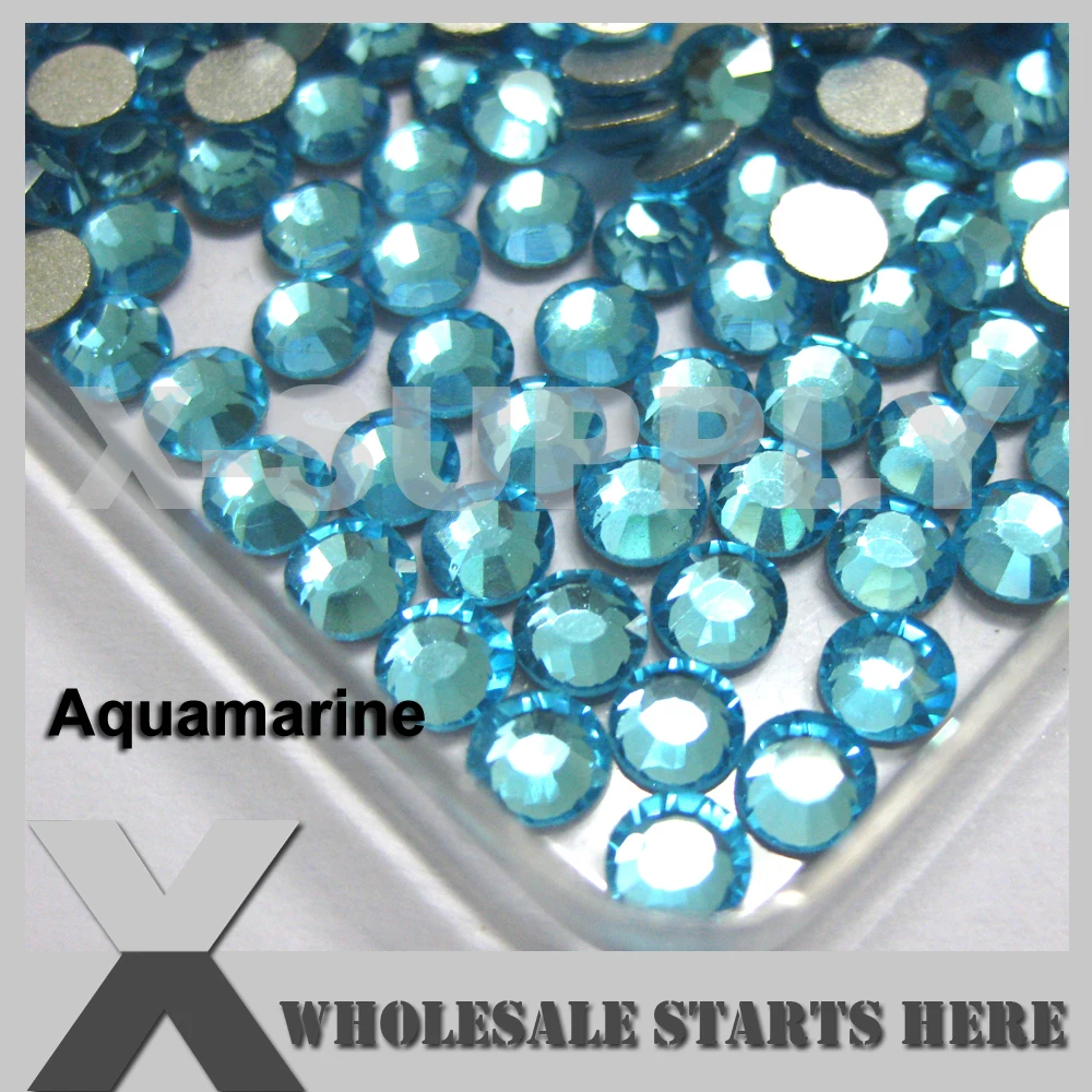 (SS3-SS20,100 Gross/Lot) Aquamarine Flat Back Rhinestone,Silver Foiled Back,No Glue,Used For Nail Art,Phone Case,Shoes