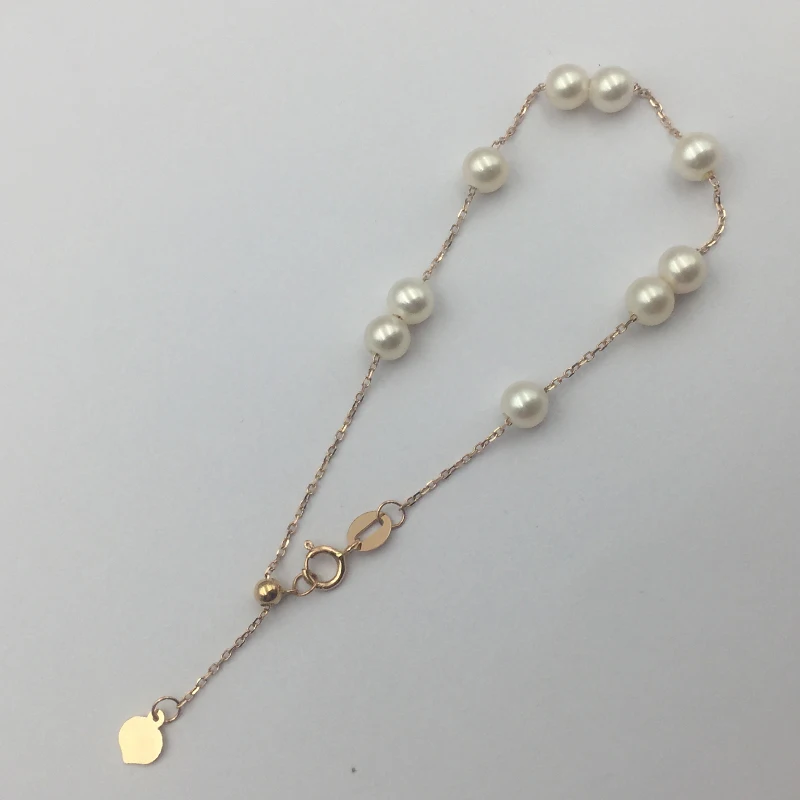 Sinya 18k Gold Chain Bracelets with Natural Pearls Gold Beads for Women Girls Mum Lover Length 18cm Can Adjustable Hot Sale