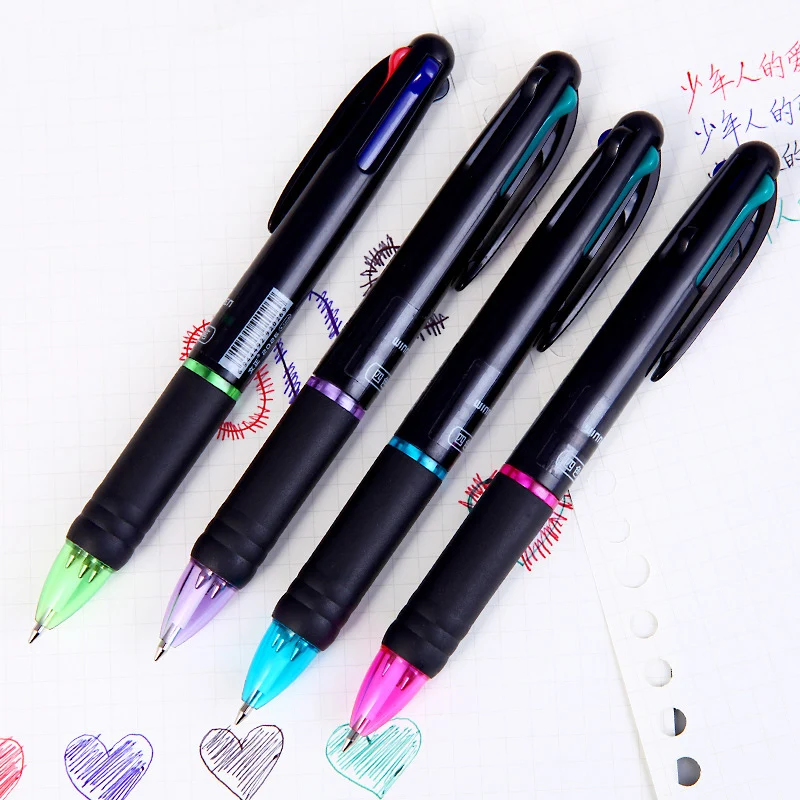 

4 in 1 MultiColor Pen Kawaii Sign Pen Colorful Retractable Ballpoint Pens Multifunction Pen For Marker Writing Stationery 2 Pcs