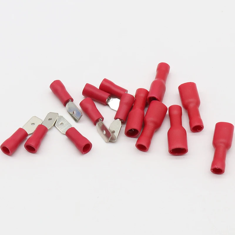 100 Pcs (50Pairs)  4.8mm Red Female Male Electrical & Wiring Connector Insulated Crimp Terminal Spade