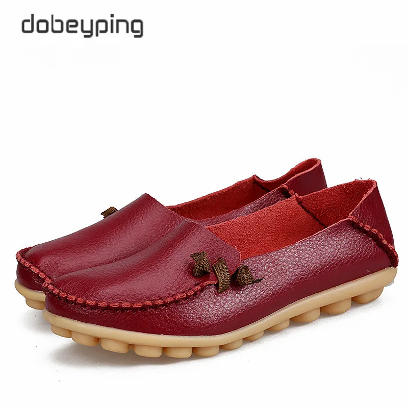 Spring Women's Casual Shoes Genuine Leather Woman Flats Soft Mother Loafers Female Driving Footwear Solid Boat Shoe Size 34-44