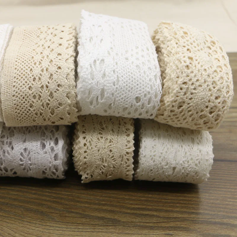 10Y White Beige Cotton Crocheted Lace Fabric Wedding Scrapbook Decration Bridal Ribbon Craft Apparel Sewing Fabric Trims3-5CM