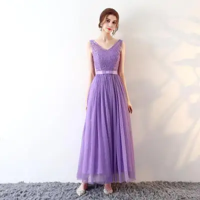 Vestidos De Madrinha De Tule Longo, Rosa, Roxo, Cinza, Lace Net, Vestido De Festa De Casamento