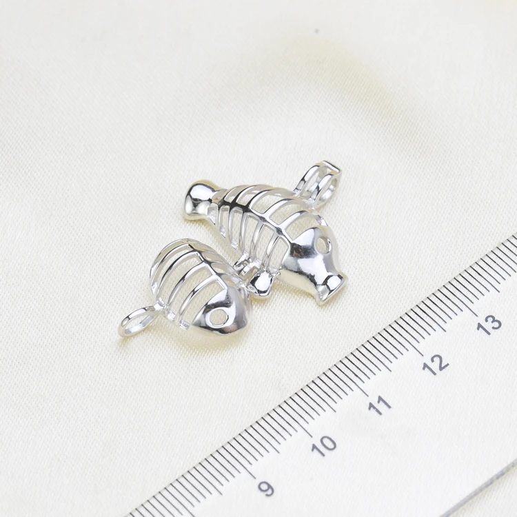 S925 Sterling Silver Fish Pendant Holder Women DIY Pearl Pendant Components 3Pcs/Lot