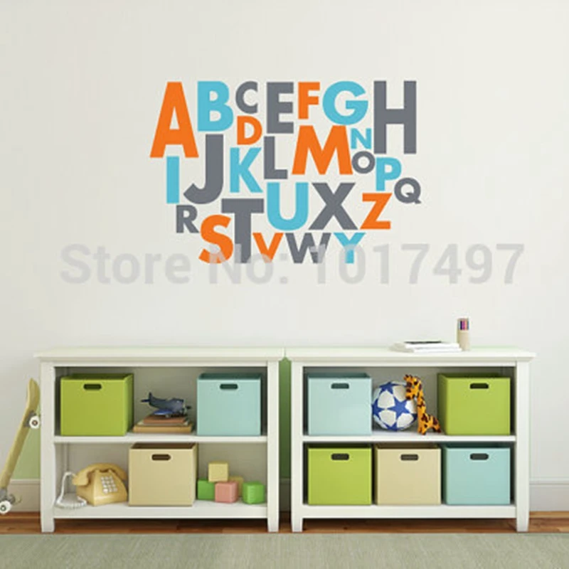 Large Size 3 Mixed Colors Alphabet Vinyl Wall Sticker A to Z 26 English Letters Wall Art Decals For Kid Rooms , Classroom Decor