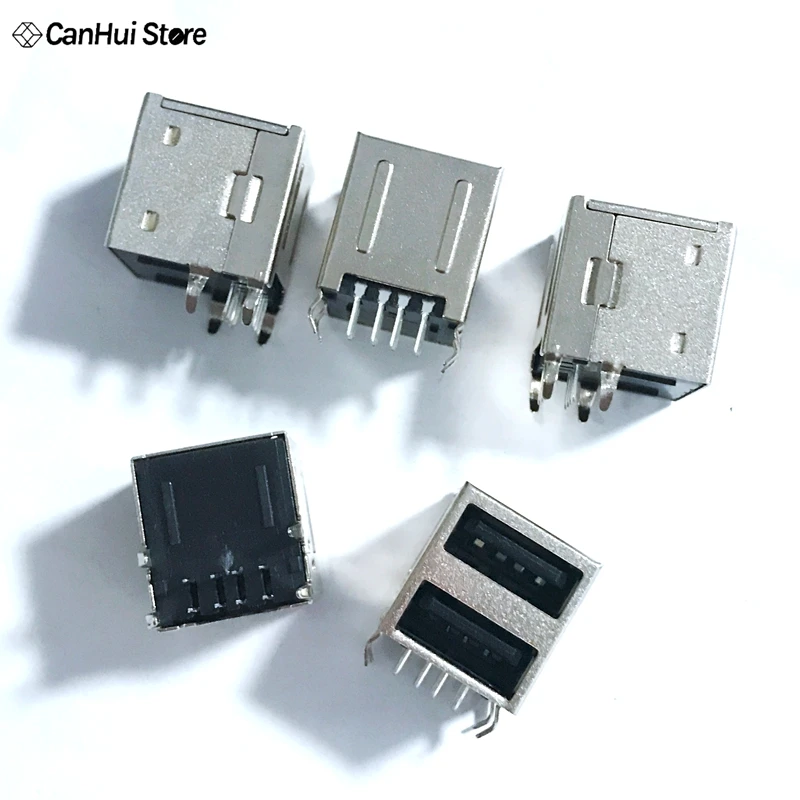 2PCS Dual USB Type-A Female 8 Pin Socket Connector Double All Inclusive 90 Degree Bends Of Black Glue Double-layer Full Edge USB