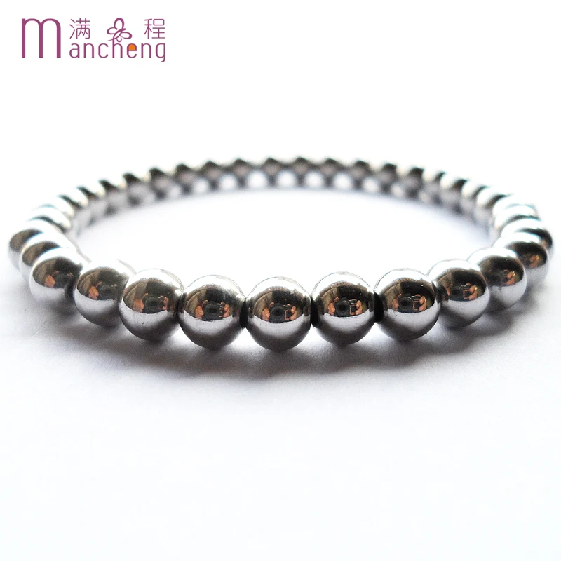  2 rupee item Cosplay Anime 6MM 316L Round Bead Stainless Steel Bracelet For Women Men Acier Inoxydable Pulseira Jewelry