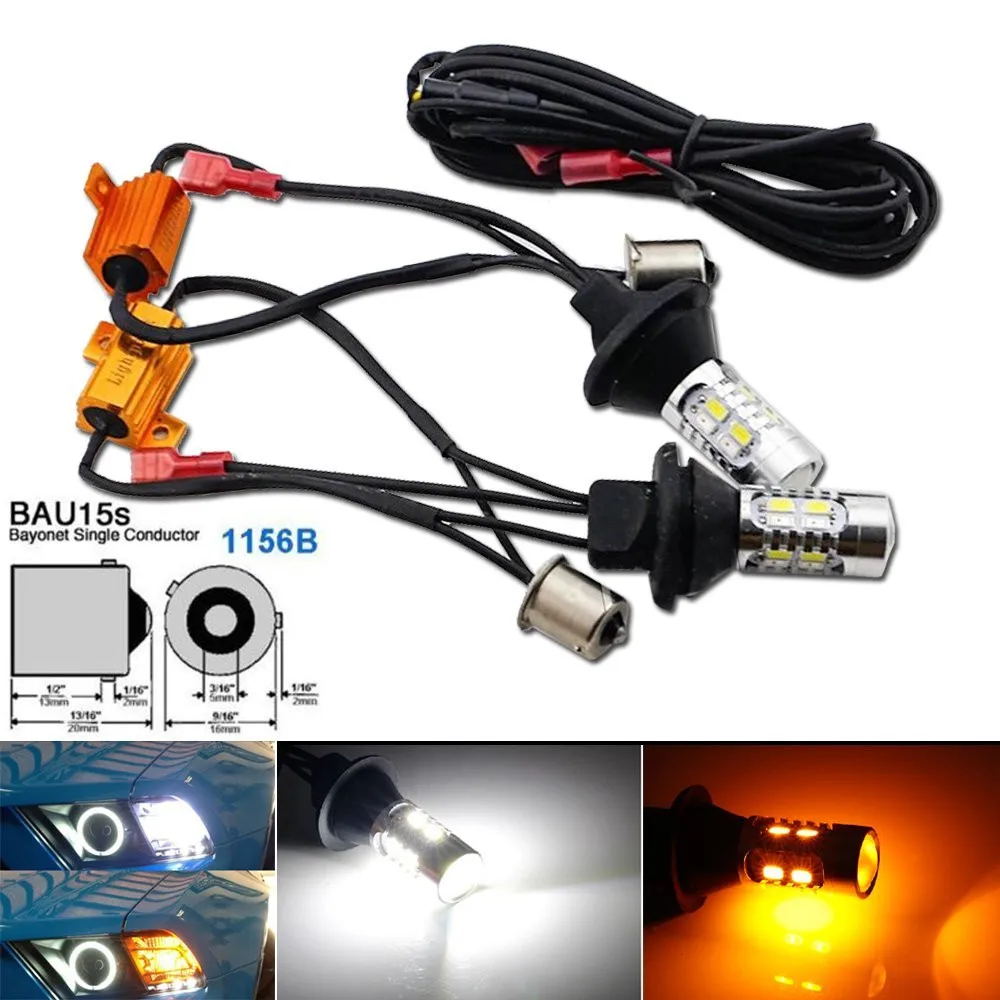 

2pcs High Power Bau15s 1156B Dual-Color Bi-Color Switchback LED Lights DRL Turn Signal Light Kit For Front Dual-Function DRL