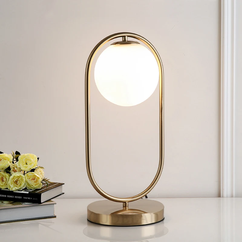 nordic minimalista bola de vidro fosco candeeiro mesa ouro prata latao preto lampada decoracao casa estudo quarto luminarias 01