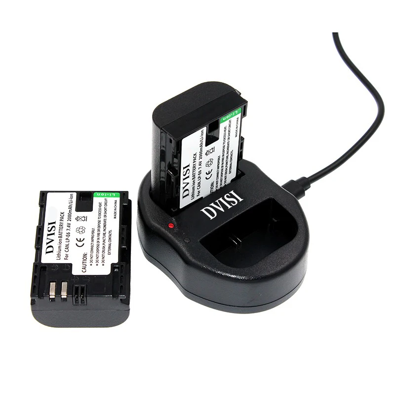 2 pces LP-E6 lp e6 lpe6 bateria recarregável + usb carregador duplo para canon 70d 5dii 5d2 5d3 7d 6d 60d com adaptador de plugue de 2 pinos da ue/eua