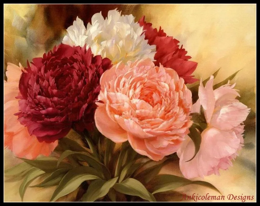 

Needlework for embroidery DIY DMC High Quality - Counted Cross Stitch Kits 14 ct Oil painting - Pink Peonies