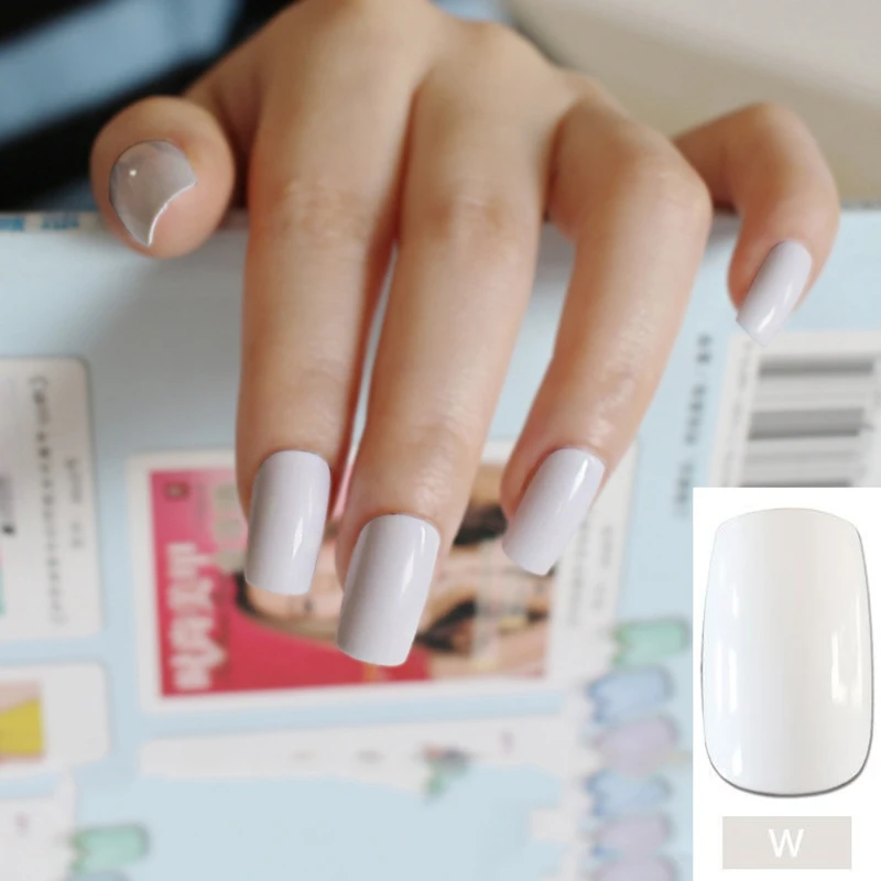 Pure White Acrylic Fake Nail Tips Natural Flat Long Size Artificial Nails Simple Design for daily wear 24pcs R27-WM