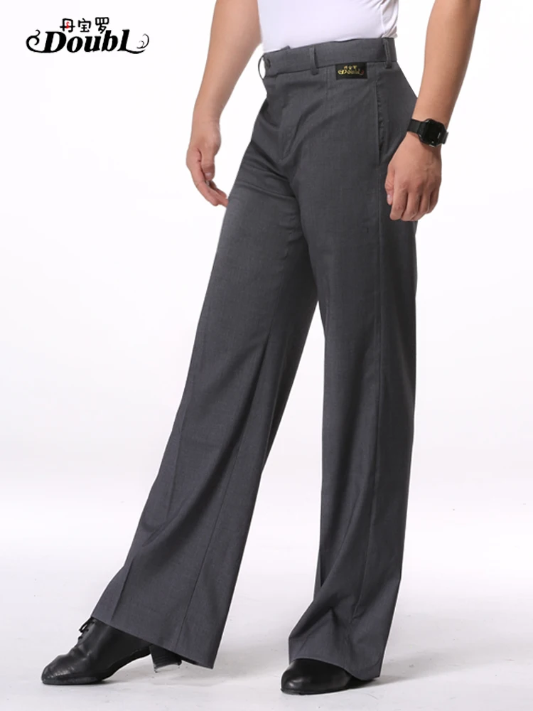 Man Grey Latin Dance Pants Male Professional Ballroom Performance Wear Square Modern Practice Wide Leg Straight Trousers H688