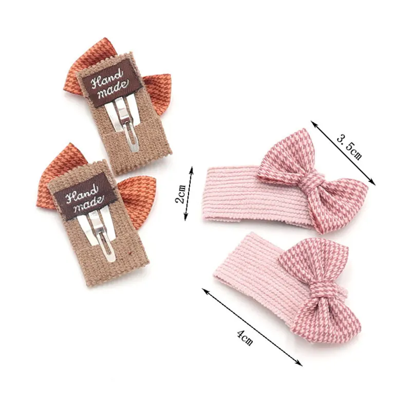 Cute Corduroy Houndstooth Children Baby Hair Clips Triangle Hair Pin Striped Plaid Bow Hairband Hairgrip Barrette Girls Clips