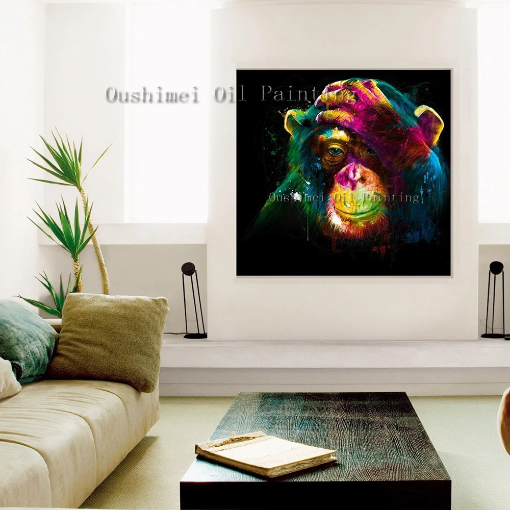 

New Hand Painted Oil Painting Monkey Hang Acrylic Picture Pure Handmade Modern Colorful Animal Fine Art Oil Paint for Home Decor