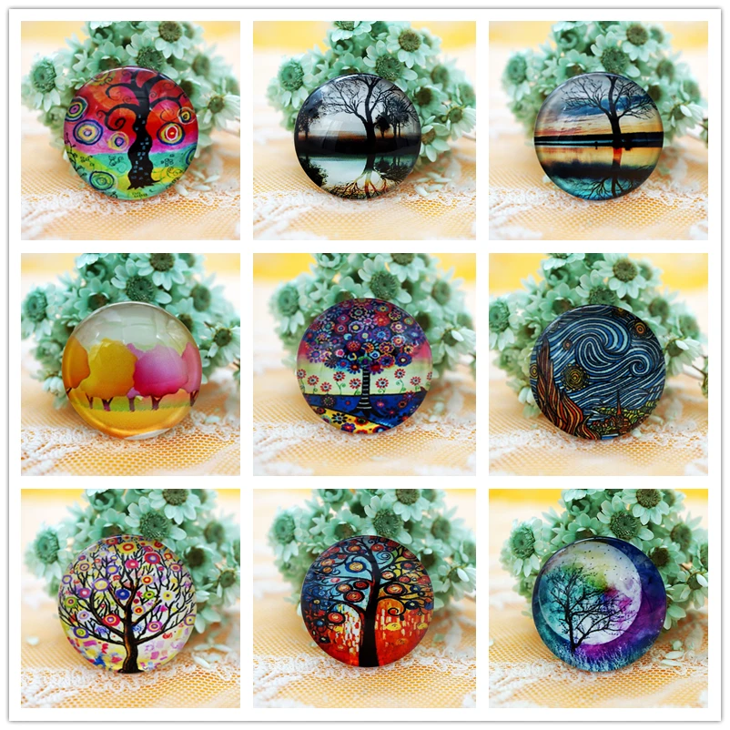 10PCS/lot Round 8-20MM Tree Glass Cabochon for make bracelet necklace Jewelry for women earring pins brooch craft supply