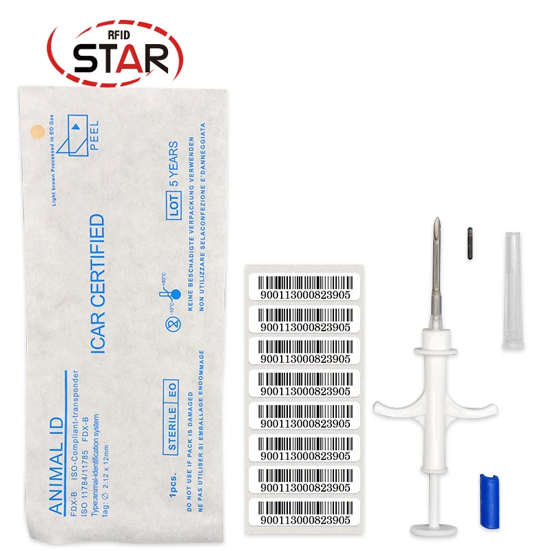 100pcs 2*12mm animal syringe FDX-B pet injector ISO11784/5 RFID glass Chip Dog Id Tag 134.2khz Pet Syringe Animal Injector