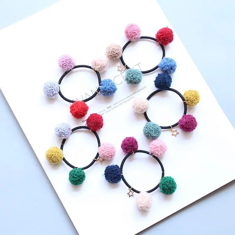 20pcs Fashion Cute Pom Pom Hair Ties Solid Color Balls Elastic Hair Bands Rubber Bands Princess Headwear Girls Hair Accessories