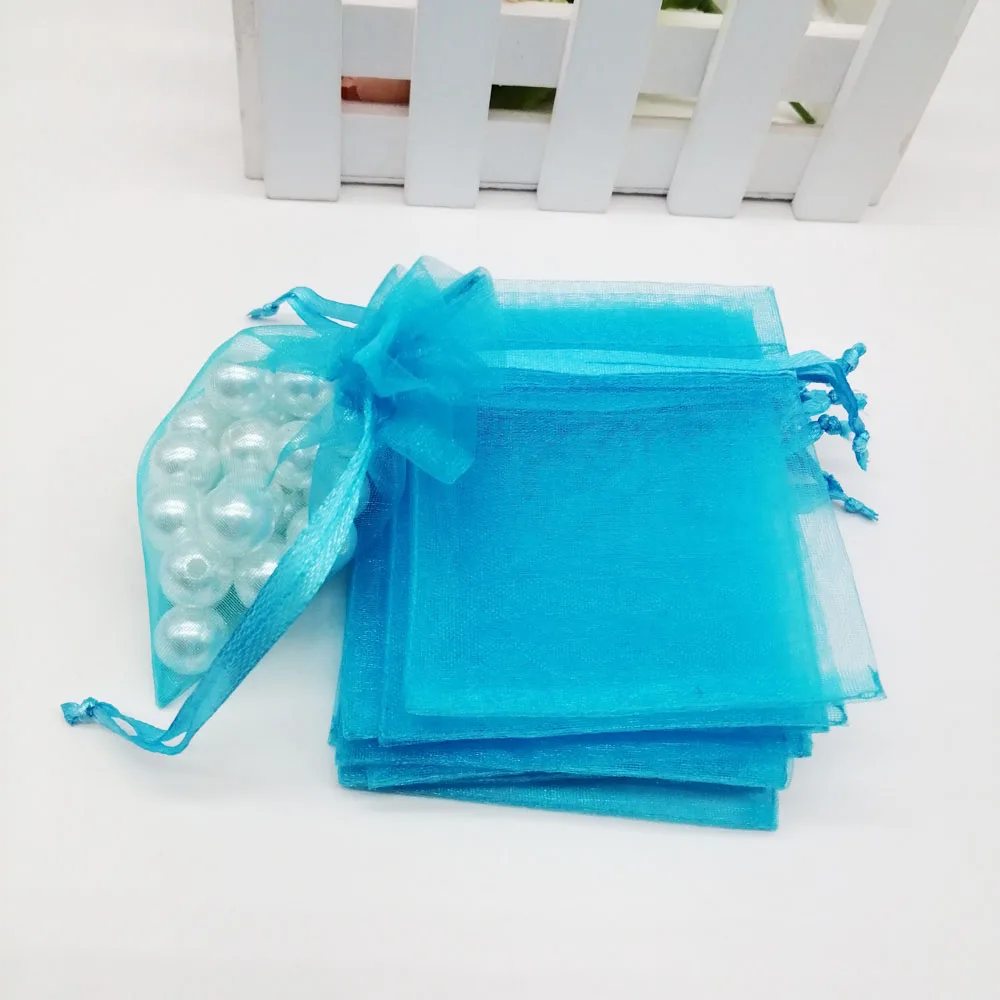 

100pcs Organza Bags Lake Blue Organza Gift Bags For Jewelry Packaging Display Christmas Wedding Jewelry Storage Drawstring Bag