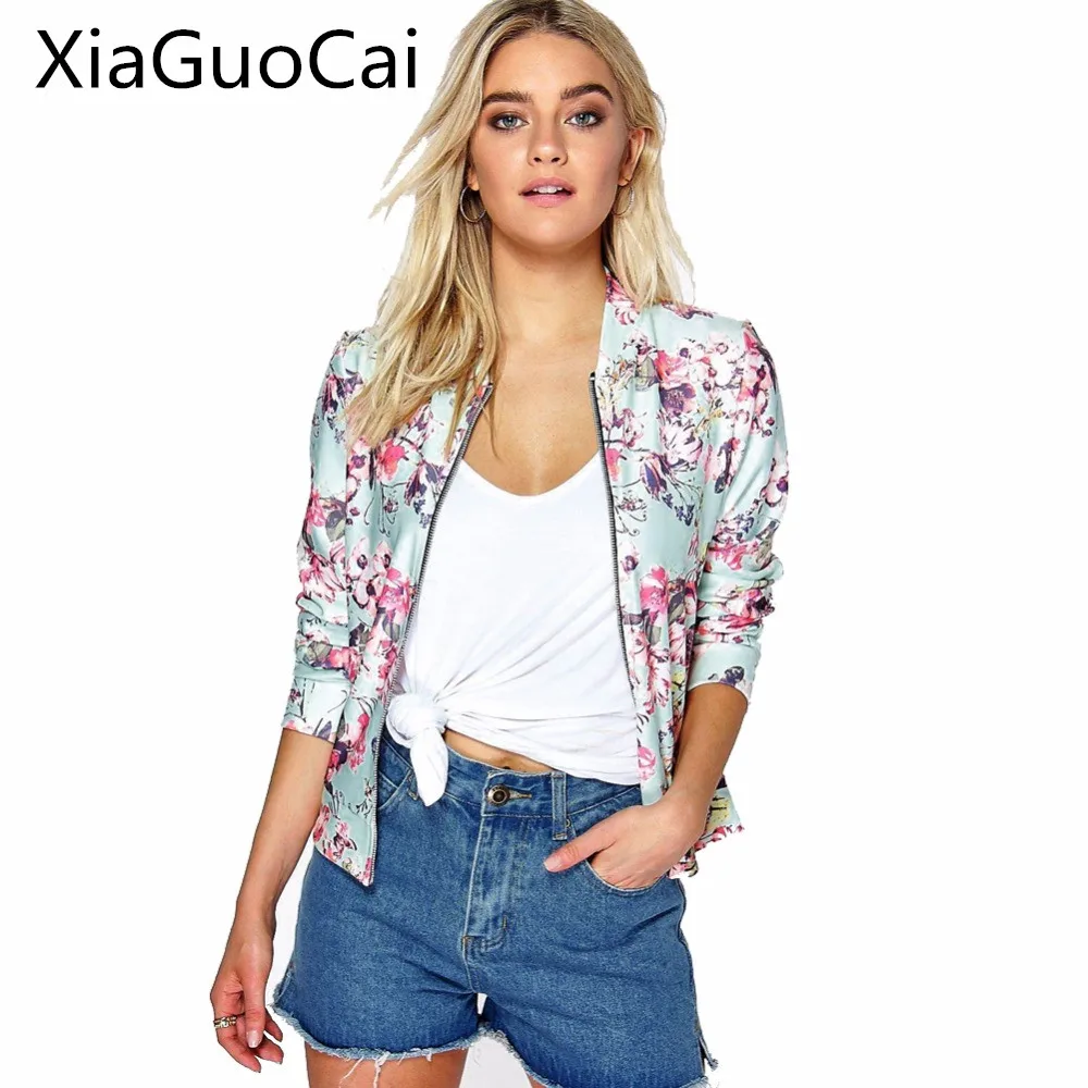 

2018 Printed Fashion Women Jackets Full Long Sleeve Jackets Spring and Autumn Stand Collar Clothing Slim Zipper Jackets Z408 35