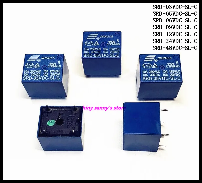 5pcs/Lot SONGLE Power Relay SRD-03/05/06/09VDC-SL-C 5PINS 3/5/6/9V PCB Type Brand New