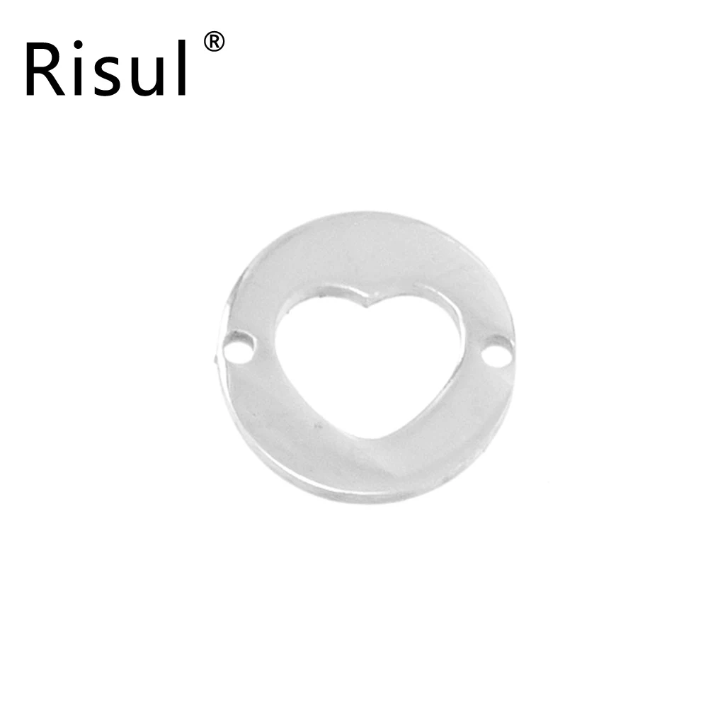 

Risul mini Heart Charms tiny round Pendants 2 holes Hollow out Heart pendant Mirror polish Stainless steel wholesale 100pcs