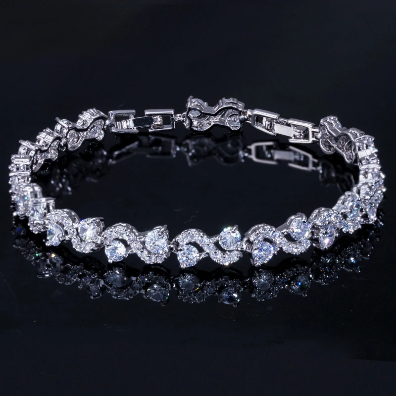 ANGELCZ Brilliant Multi Color Cubic Zirconia Stones Women Silver Color Bracelets Bangles for Femme Summer CZ Jewelry AB038