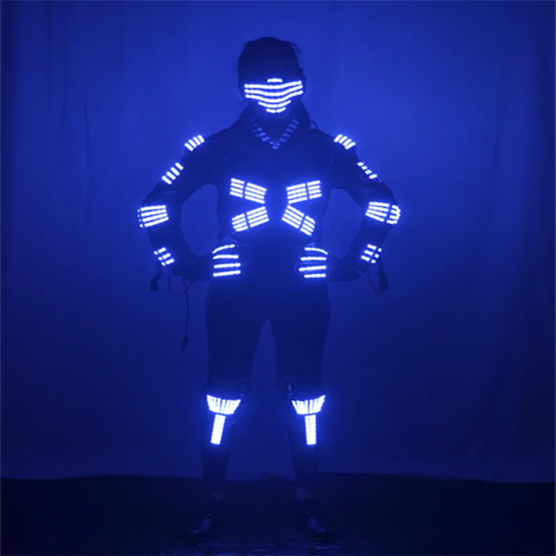 KS69 Ballroom dance led light costumes robot suit dj wears armor outfits led mask luminous gloves party Kneepad disco show cloth