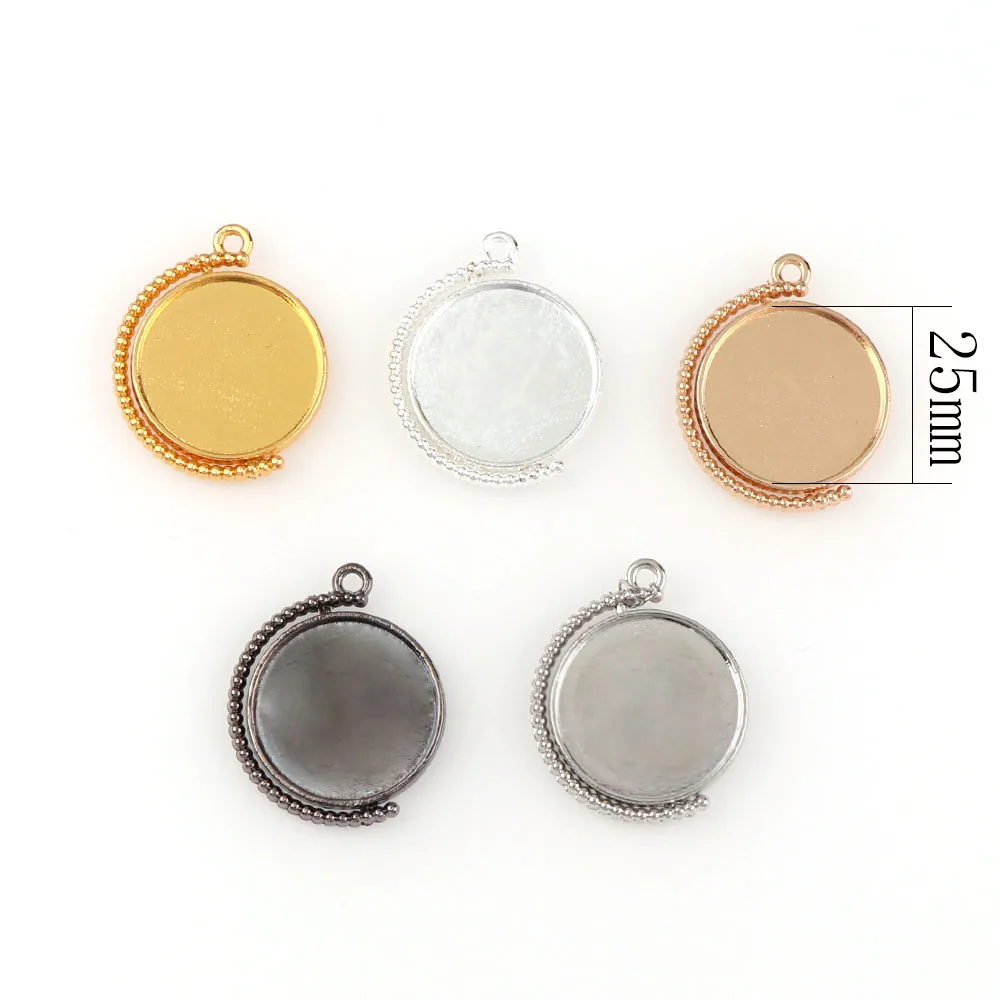 5Pcs 5Colors 25mm Double Sided Rotatable Cabochon Cameo Base Tray Blank Fit 25mm Cabochons Jewelry Making Findings