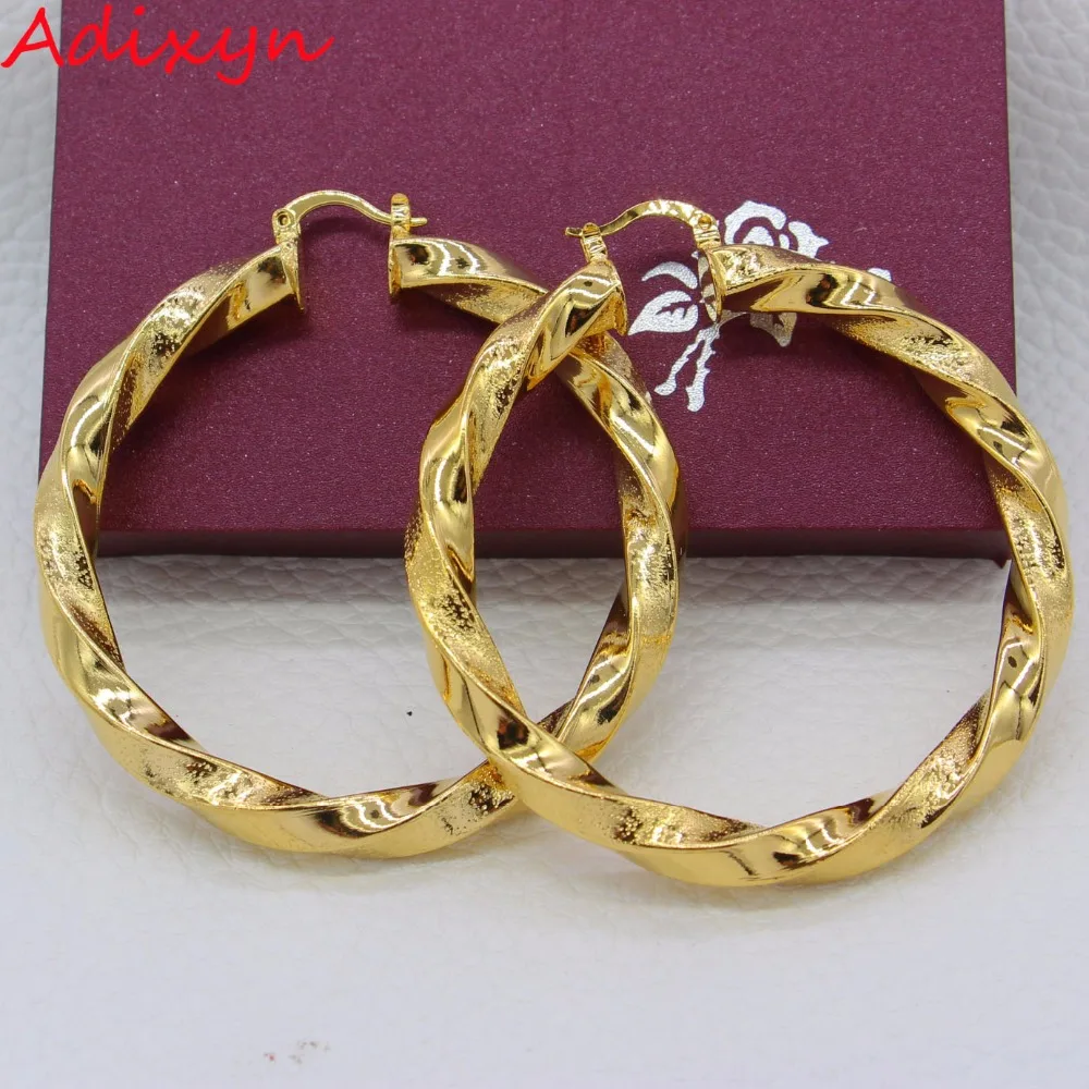 Adixyn 5.5cm African Big Circle Earrings for Women Gold Color Ethiopian Twisted Earrings Arab Jewelry N01092