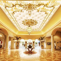Papel De pared con foto personalizada, murales De techo con patrón dorado De estilo europeo, Hotel, restaurante, sala De estar, Papel tapiz De lujo