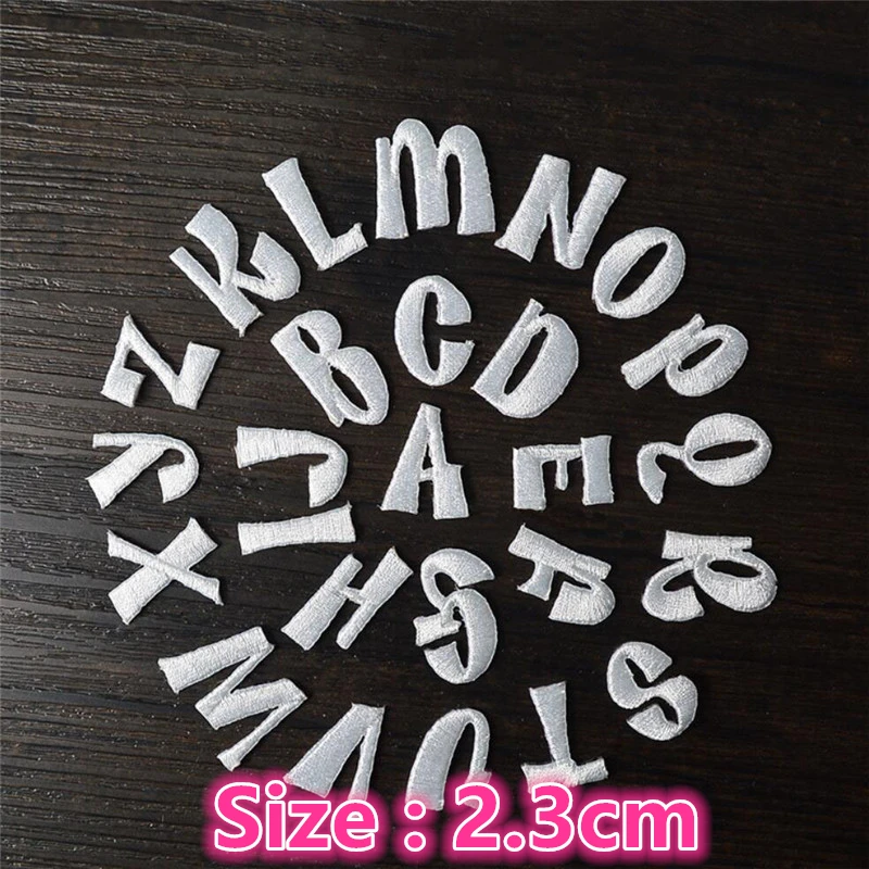 1 English Letters alphabet embroidered patches white applique iron on letters for clothes shoes bags application for kids name