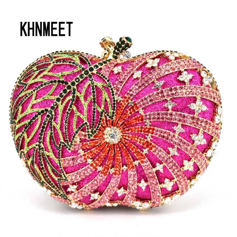 

KHNMEET Clutch evening bag apple handmade Crystal Handbags ladies party clutch purse soiree pochette wedding Bride bag SC200