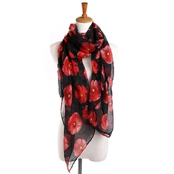 Damesmode Sexy Poppy Bloemen Print Chiffon Comfortabele Sjaal Lange Sjaal