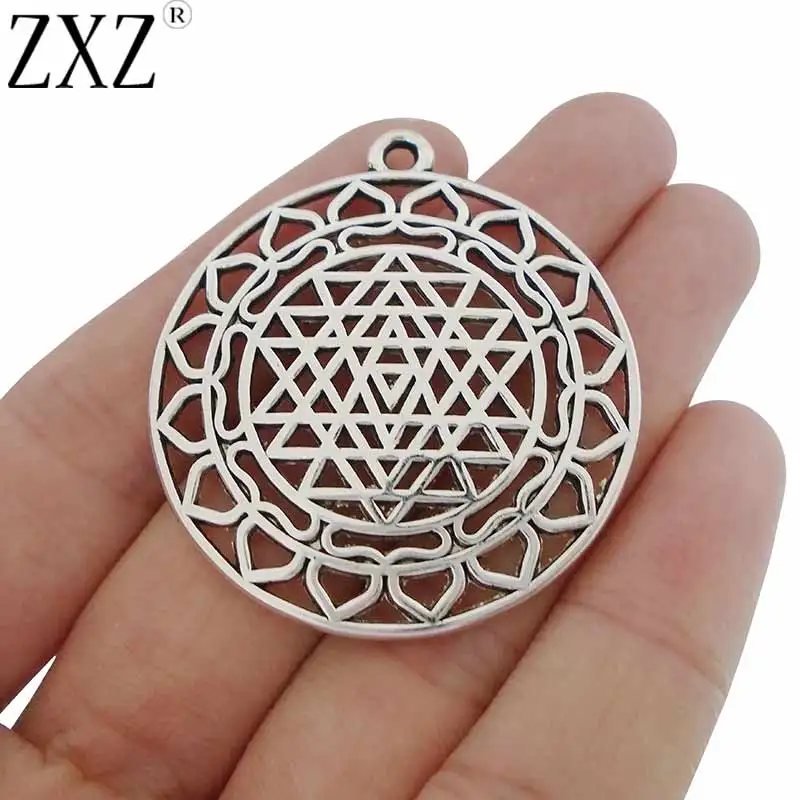 

ZXZ 5pcs Antique Silver Large Hollow Open Sri Yantra Meditation Charms Pendants for Jewelry Making Findings 44x40mm