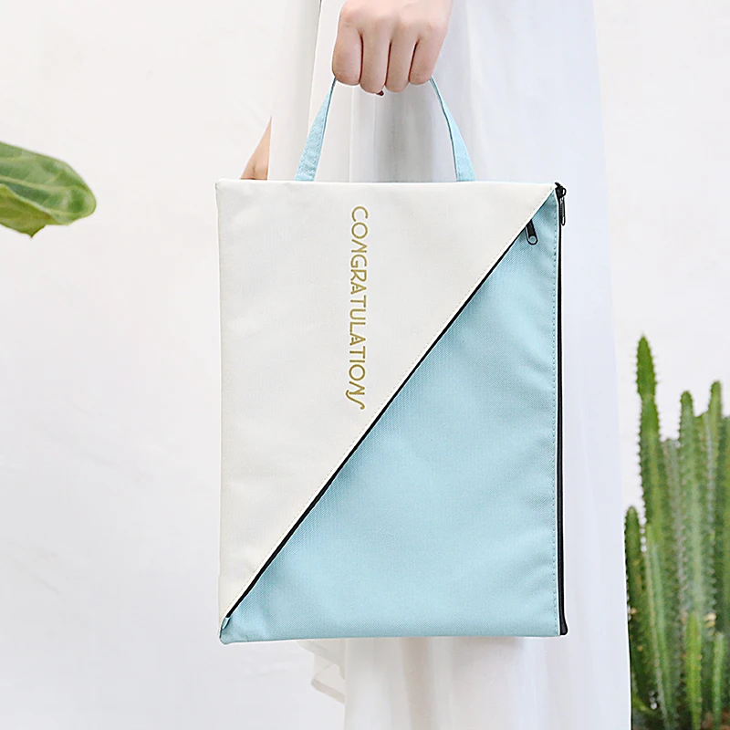 Creative Canvas A4 Zipper document Receive Bags Large Capacity Candy Color oxford cloth File Bag Student Storage Stationery