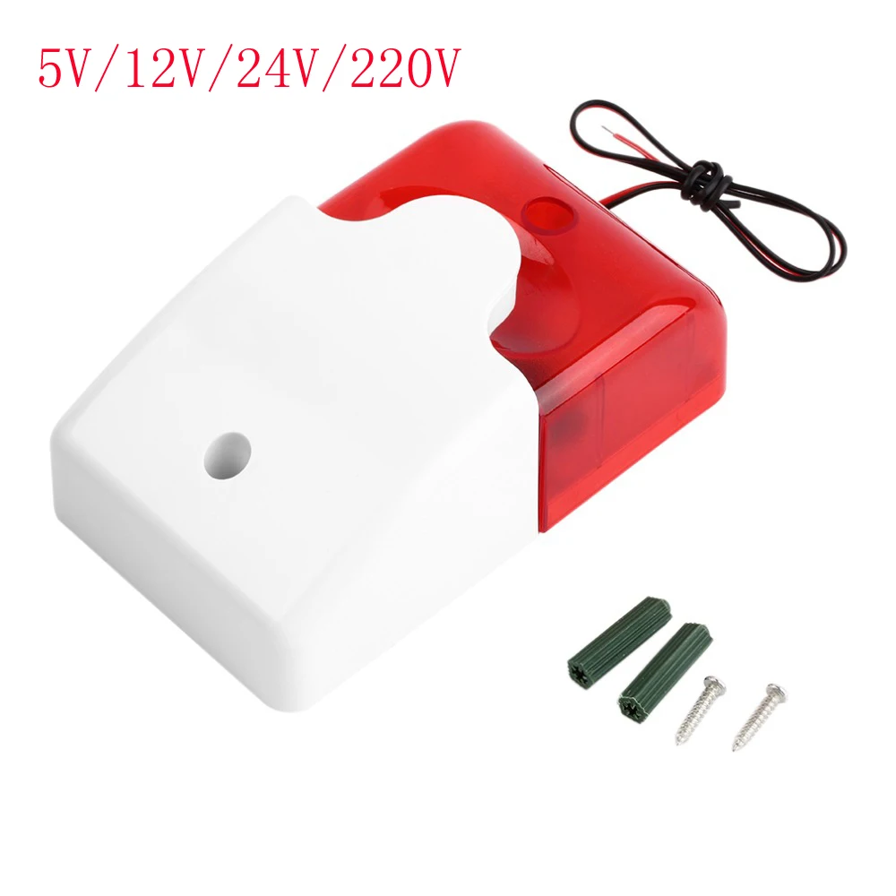 Mini Wired Strobe Siren Durable 5V 12V 24V 220V Sound Alarm Strobe Flashing Red Light Sound Siren Home Security Alarm System