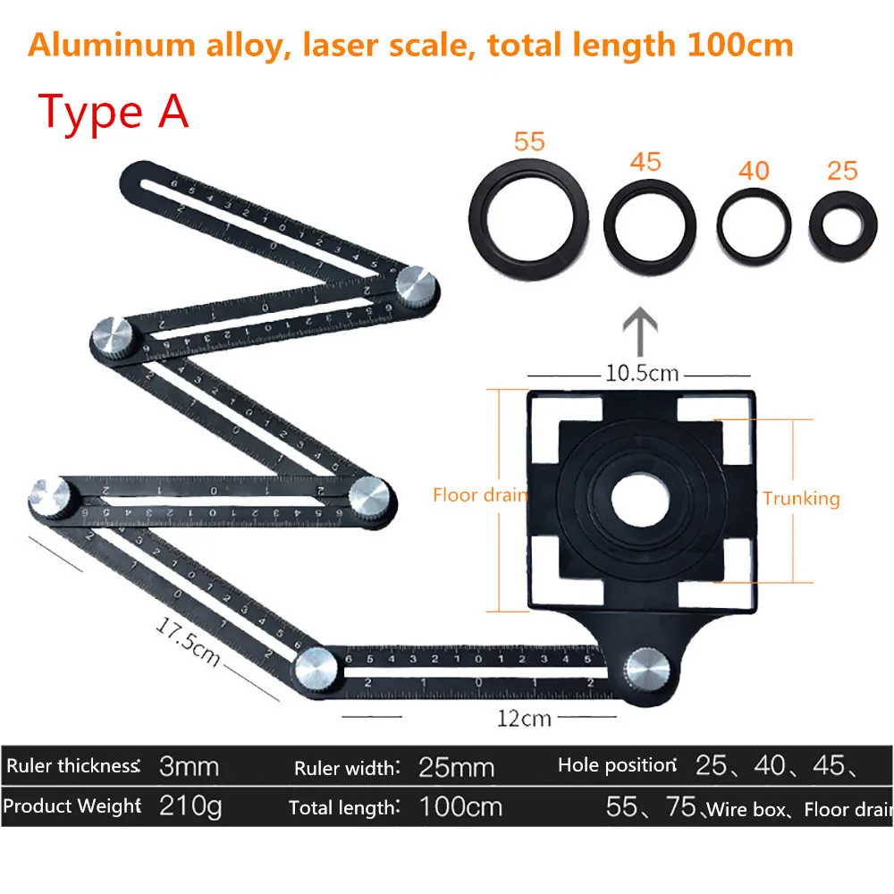 

Six Fold Ruler Tile Tool Tile Hole Positioning Locator Auxiliary Tool