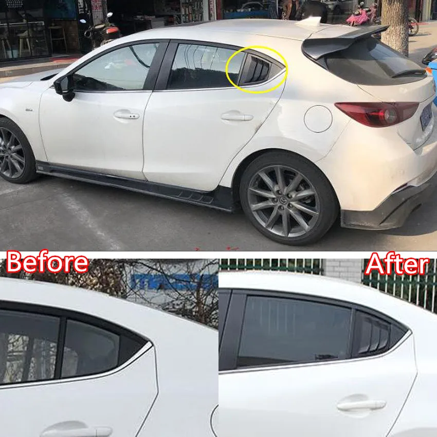 For Mazda 3 Axela 4Dr Sedan 2014 2015 2016 2017 2018  Car Rear Window Side Louvers Vent Trim Car Accessories Matte Black ABS